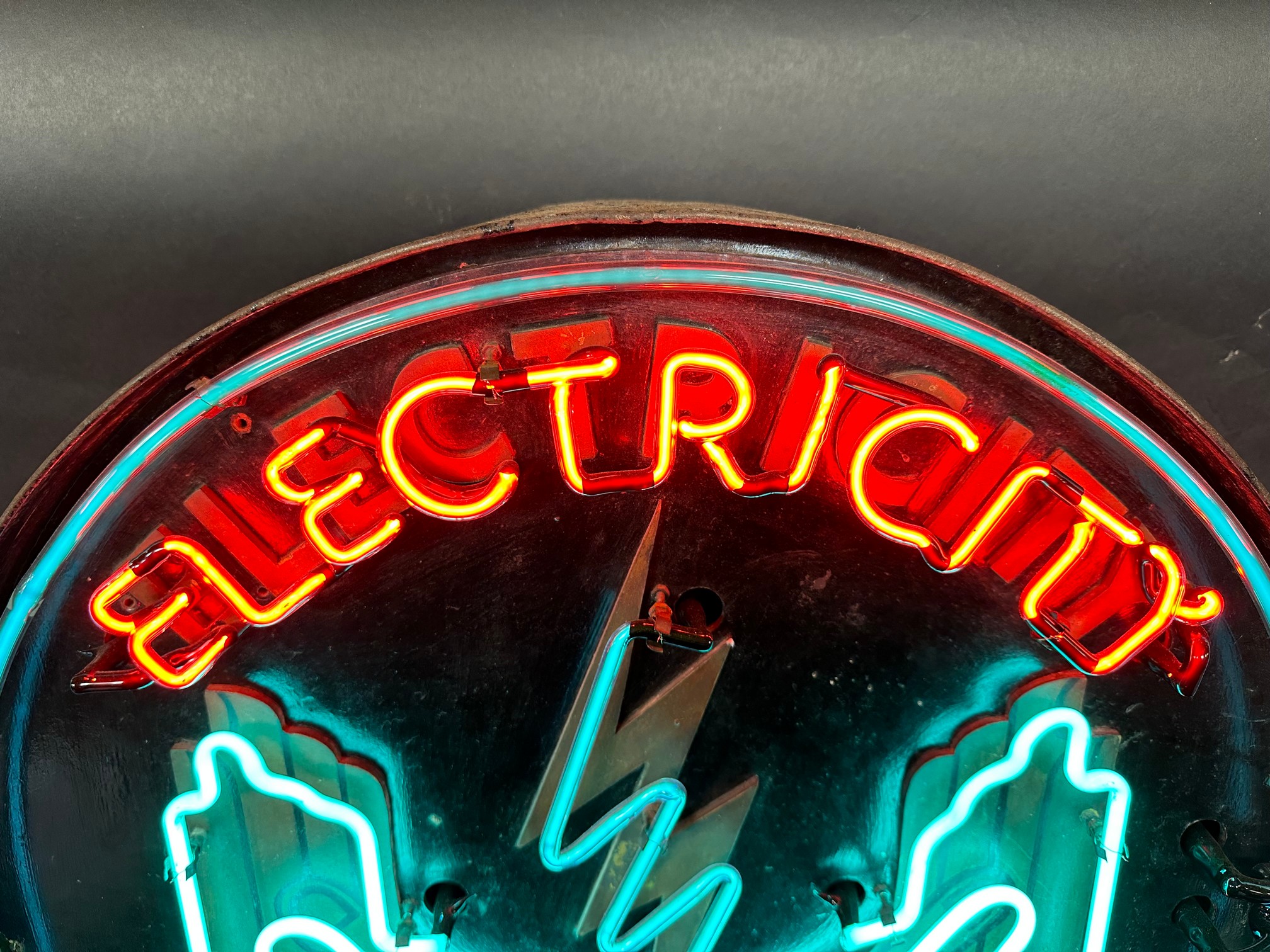 A fabulous illuminated neon lightbox, in excellent working condition, bearing the words 'Electricity - Bild 2 aus 5