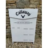 A white painted metal show diaplsy sign advertising Callaway, custom fitting specialist, 26