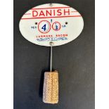 A Danish Lurmark Bacon oval plastic brand and price indicator from a butchers, 4" w.