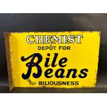 A double sided enamel sign advertising Chemist Depot for Bile Beans for Biliousness to one side