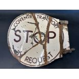 A Coventry Transport double sided Stop enamel sign, 18 1/2 x 18".