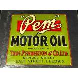 A Pem Motor Oil advertisement, mounted for display, 16 1/4 x 16 1/4".