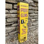 A Rowntree's Fruit Gums wall-mounted vending machine, 7" wide x 30" high x 4" deep.