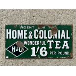 A Home & Colonial Tea double sided enamel sign, lacking hanging flange, 20 x 10".