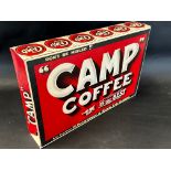 A Camp Coffee large display box with illustration of six chicory bottles to one side, 17 3/4 x 11