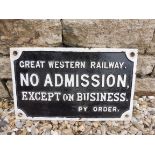 A Great Western Railway 'No Admission Except on Business' cast iron sign, 15 x 9".