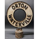 A post mounted aluminium village marker for Orton Waterville, by Cowshall Ltd, 15 x 19 1/2".