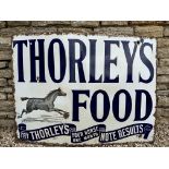 A Thorley's Food pictorial enamel sign, depicting a running horse in side profile, 48 x 36".