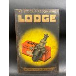 A Lodge spark plugs pictorial tin advertising sign, 8 x 12".