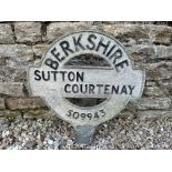 A Berkshire County cast aluminium signpost topper for the village of Sutton Courtenay, 18 x 18".