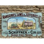 A Ransomes, Sims & Jefferies Ld. pictorial enamel sign depicting a steam traction engine powering