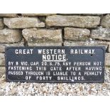A Great Western Railway cast iron sign 'Notice', 29 1/2 x 11".