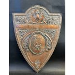 A Venesta Ltd Silvertown Fire Brigade shield shaped copper plaque, presented by the company as a