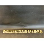 A British Railways Chippenham station East Ground Frame metal sign, 26 3/4 x 2".