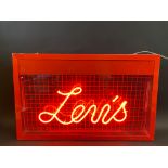 A rectangular neon lightbox advertising Levis, by repute removed from a Yorkshire jeans shop, 28"