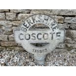 A Berkshire County cast aluminium signpost topper for the village of Coscote, 18 x 18".