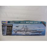 A boxed Revell 1:350 scale USS IWO Jima Assault ship, LHD-7, unopened packets.