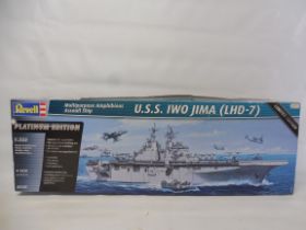 A boxed Revell 1:350 scale USS IWO Jima Assault ship, LHD-7, unopened packets.