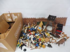 A large quantity of Playmobil Wild West to include plains native Americans, 7th Calvary, Cowboys,