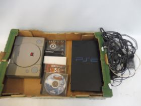 A box of Playstation gaming equipment.