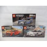 Three boxed Lego 'Speed Champions' sets, no.'s 7697, 76914 and 76908, not checked.