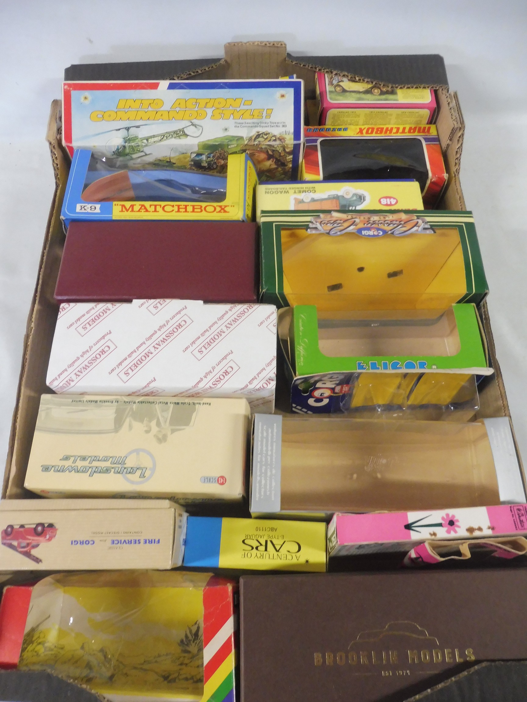 A box full of different make trade boxes.