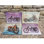 Four reproduction contemporary tin advertising signs, two for Triumph and two for Harley Davidson.