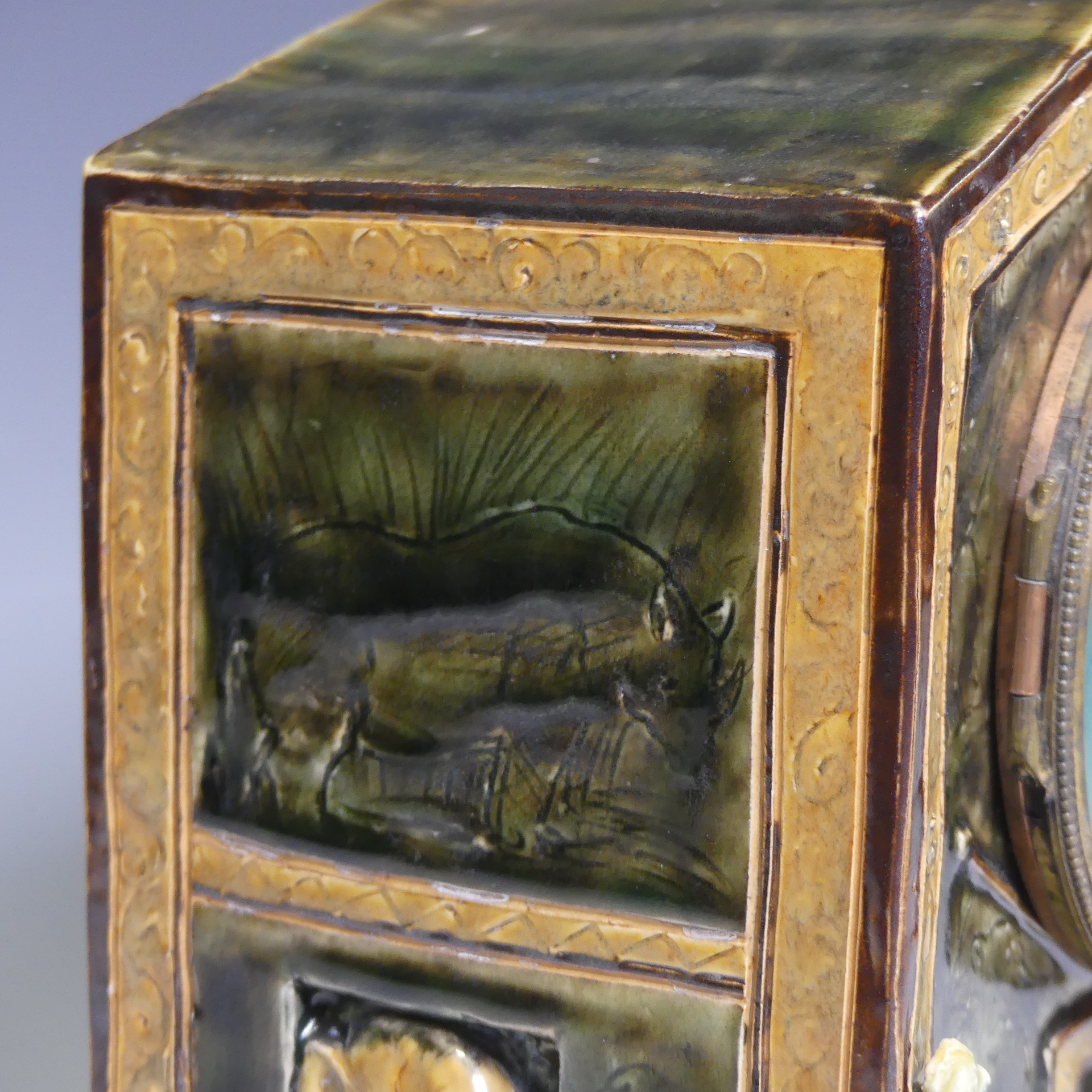 George Tinworth (1843-1913) for Doulton Lambeth; The 'Menagerie' Clock, c.1885. A very rare and fine - Image 9 of 25