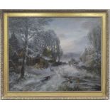John Falconar Slater (British, 1867-1937). A Winters Evening in the Farmyard, oil on canvas,