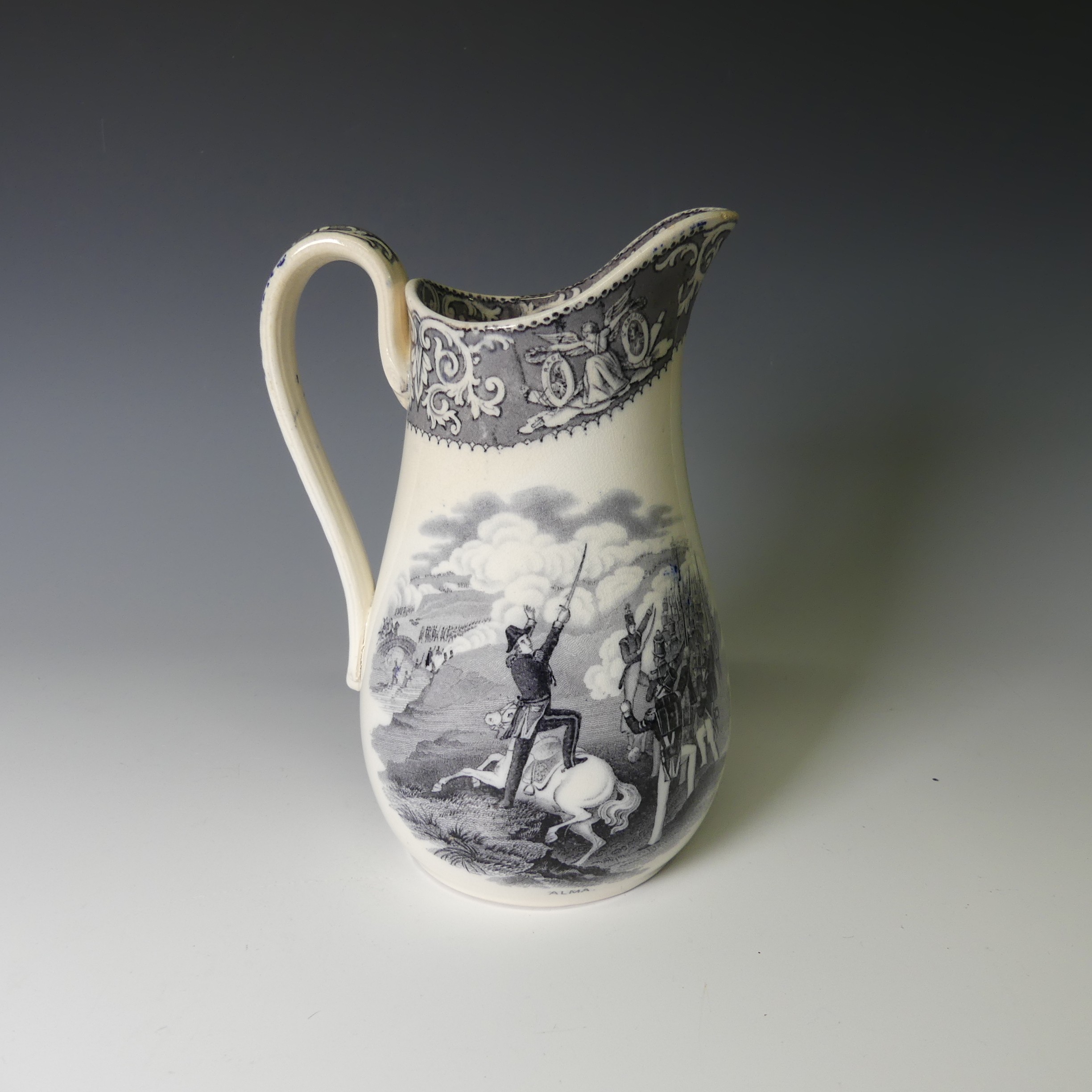 A Crimean War commemorative pottery Jug, attributed to Ynysmeudwy, with moulded loop handle, - Image 3 of 5