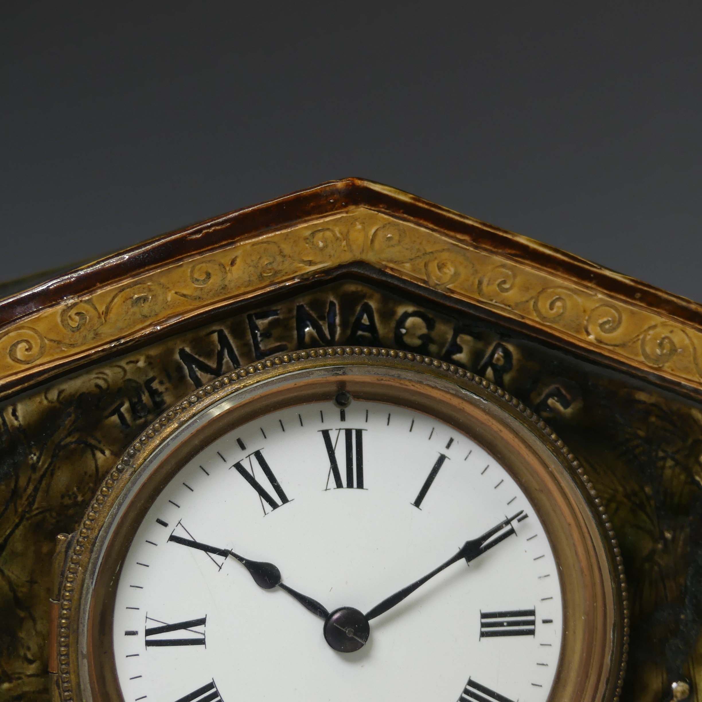 George Tinworth (1843-1913) for Doulton Lambeth; The 'Menagerie' Clock, c.1885. A very rare and fine - Image 11 of 25