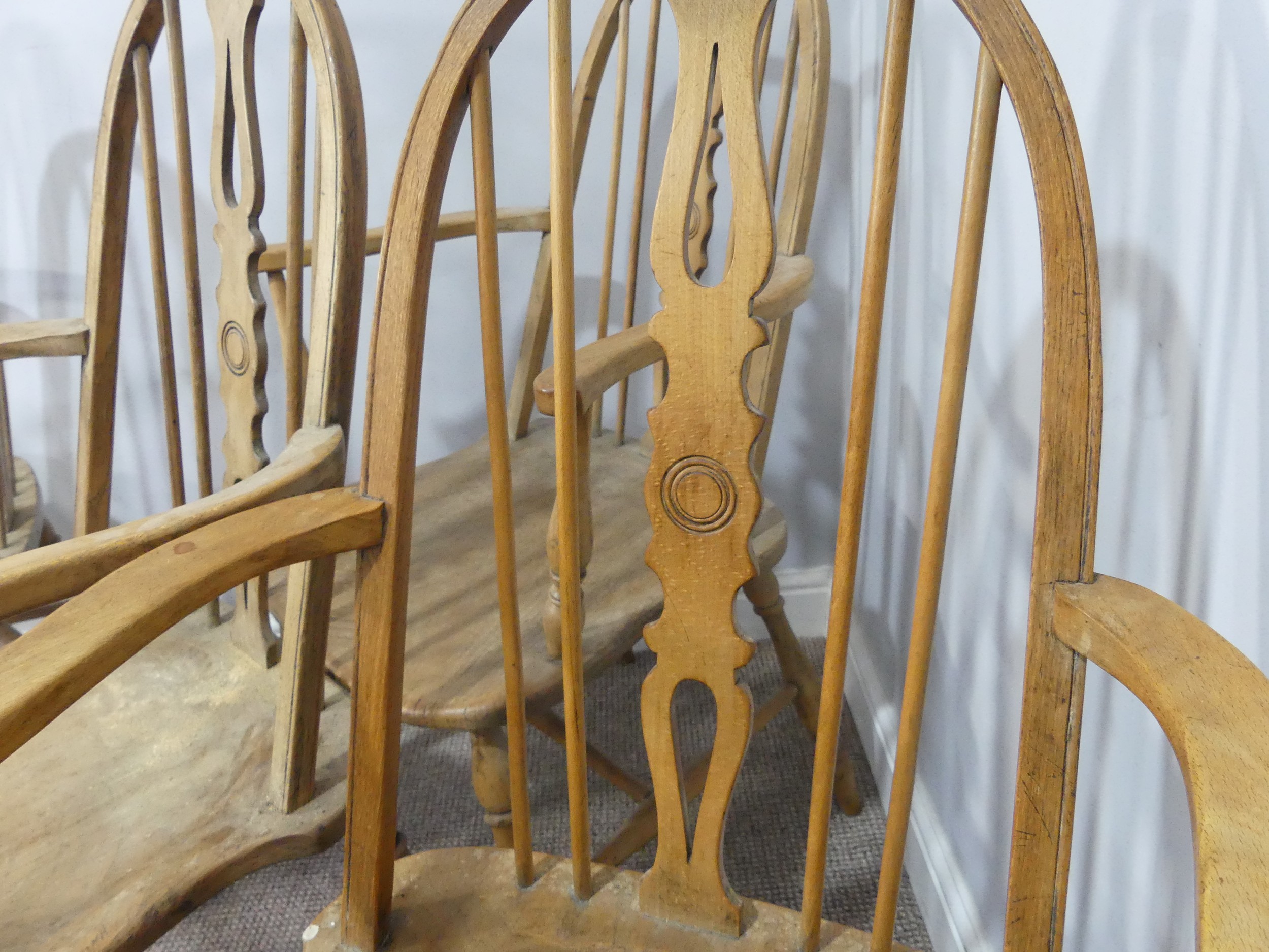A set of six ash and elm Windsor Armchairs, with hoop backs, W 59cm x H 100cm x D 56cm (6) - Image 8 of 13