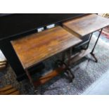 A pair Edwardian mahogany side tables, with bamboo style twin supports, W 48cm x H 59.5cm x D 29.