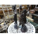 A French spelter figural Table Lamp, the base bearing a plaque "Gaiete par Rancoulet", 75cm high,
