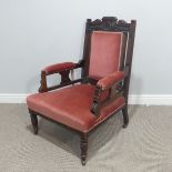A Victorian upholstered mahogany open Armchair,W 70cm x H 95cm x D 65cm.