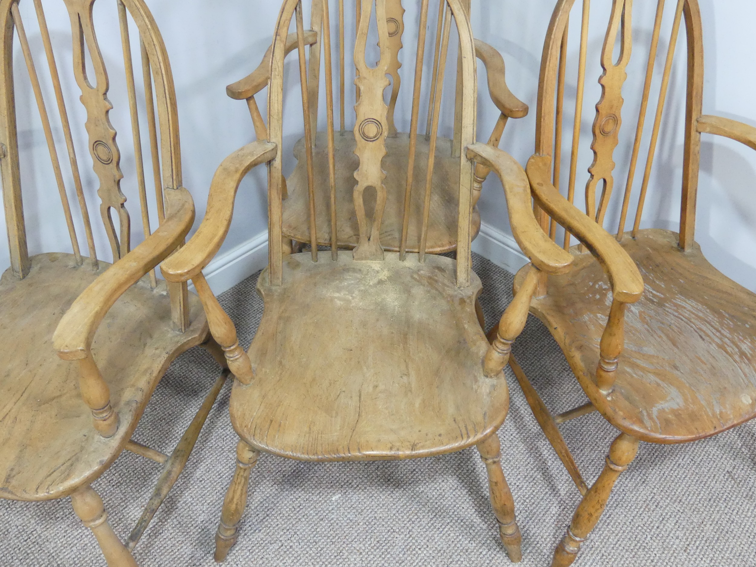 A set of six ash and elm Windsor Armchairs, with hoop backs, W 59cm x H 100cm x D 56cm (6) - Image 7 of 13