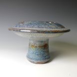 A contemporary studio pottery mushroom-shaped Vase, of blue ground with pierced apertures, impressed