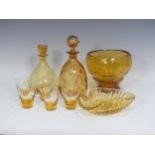 Barnaby Powell for Whitefriars, a Sherry Decanter with Stopper, pattern M60, H 20cm, with five