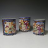 A set of three antique Chinese porcelain Mandarin pattern Tankards, graduated in size, decorated