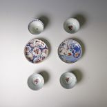 A set of three 19thC Chinese imari palette Teabowls, D 8cm, with corresponding Saucer, D 12cm,