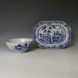 An antique Chinese porcelain blue and white Bowl, with scalloped edge, depicting mountainous scenes