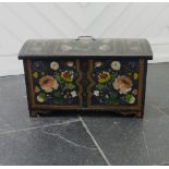 A decorative Bargeware painted domed Trunk, of a small size, W 45cm x H 26cm x D 24cm, together with