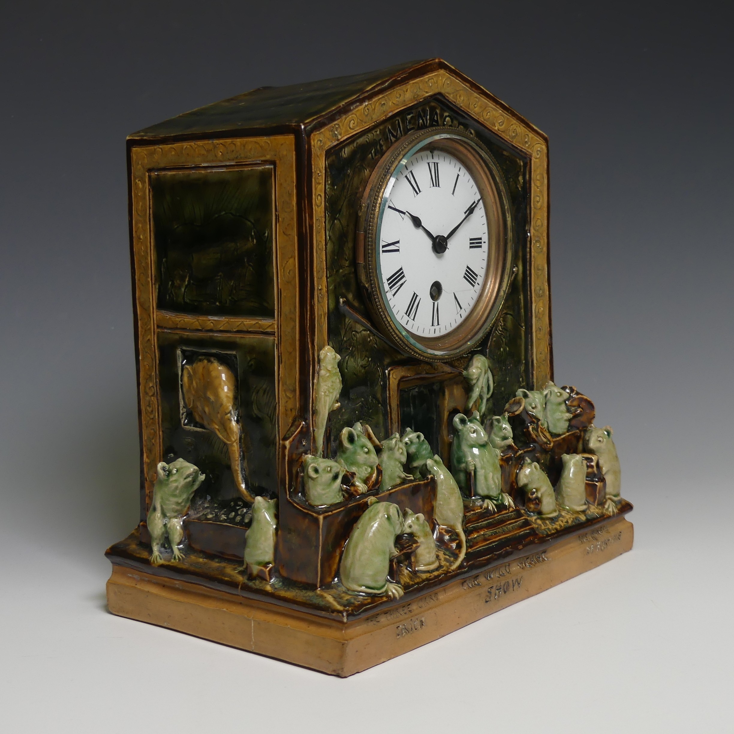 George Tinworth (1843-1913) for Doulton Lambeth; The 'Menagerie' Clock, c.1885. A very rare and fine - Image 4 of 25