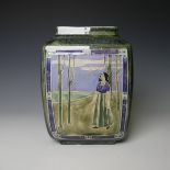 Leslie Harradine (1887-1965) for Royal Doulton, a stoneware Art Nouveau square Vase, depicting a