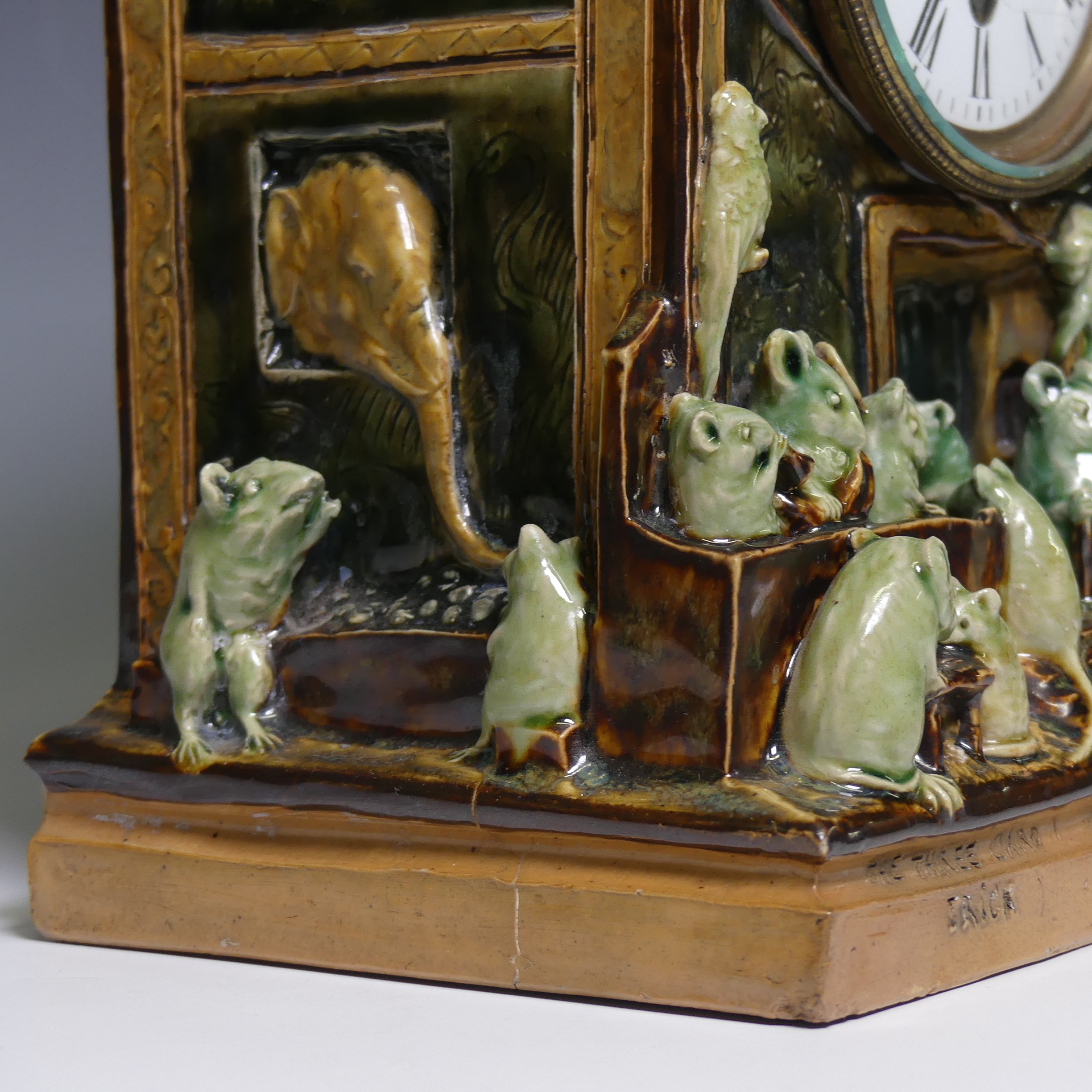 George Tinworth (1843-1913) for Doulton Lambeth; The 'Menagerie' Clock, c.1885. A very rare and fine - Image 5 of 25