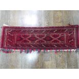 Tribal Rugs; a Baluchi Tent Hanging, finely knotted with short pile, edges and fringing worn,