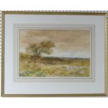 Edmund Morison Wimperis (1865-1946), Shepherd and sheep in landscape, watercolour, monogrammed lower