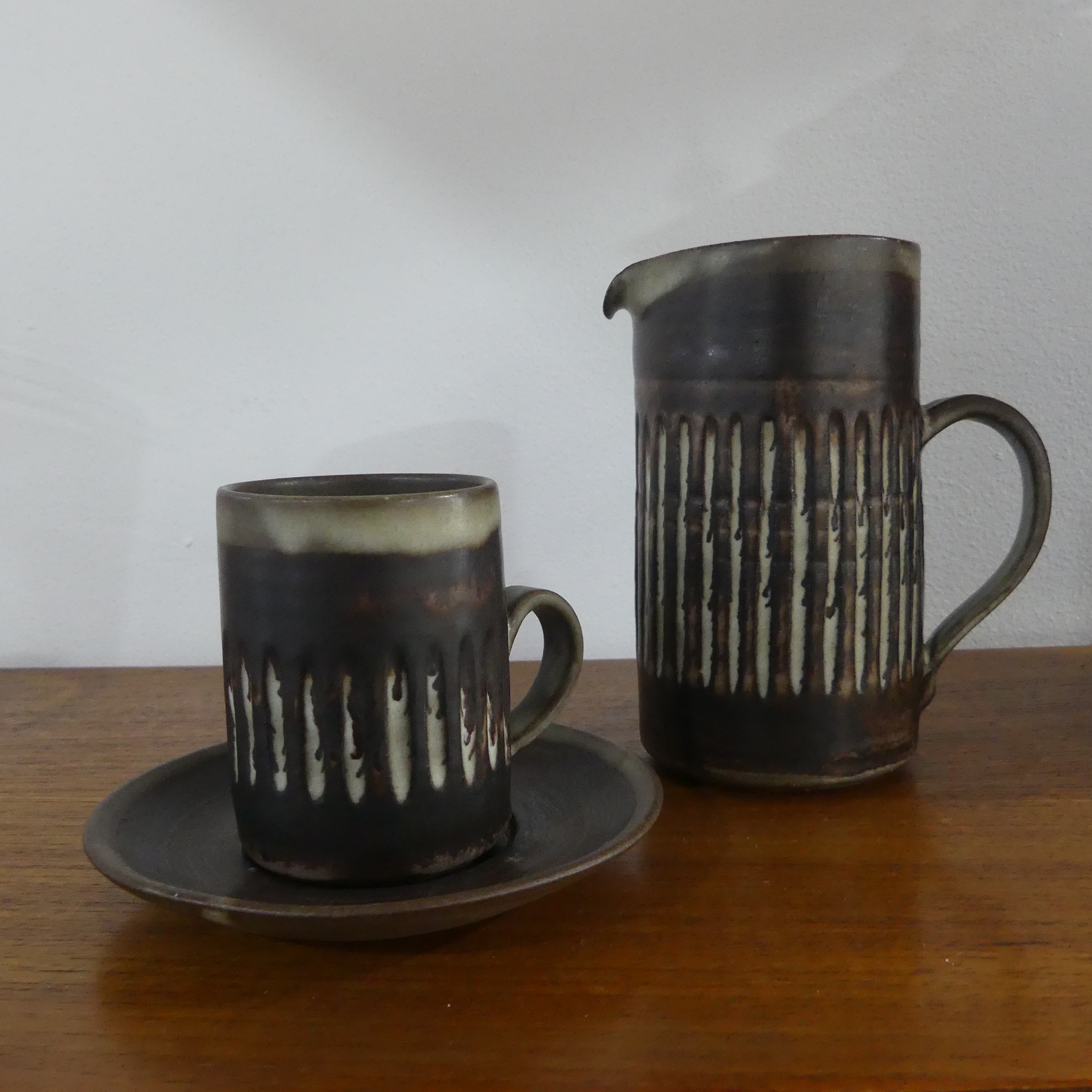 A Christine Hester Smith studio pottery Coffee Set, comprising six Coffee Cans and Saucers, Coffee