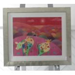 Lawson E. Rudge (b. 1936), Cows in a Pink Landscape, print, 44cm x 55cm, overmounted, framed and