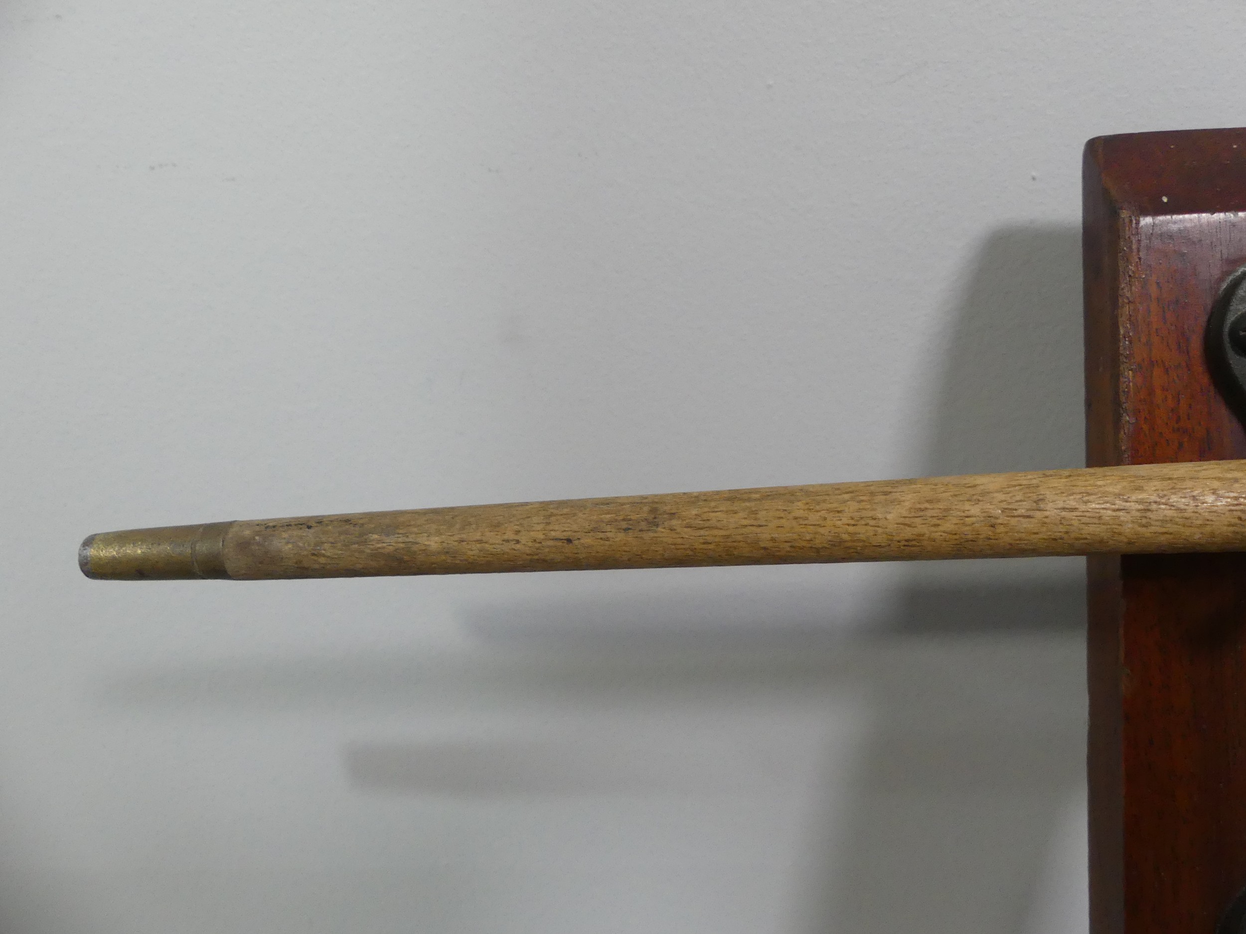 An Edwardian mahogany wall-mounted Stick Stand, with six pairs of hooks, W:51cm x H:61cm, together - Image 3 of 17